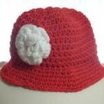 Red Cloche Hat With White Rose