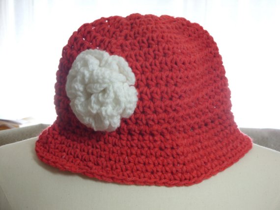 Red Cloche Hat With White Rose